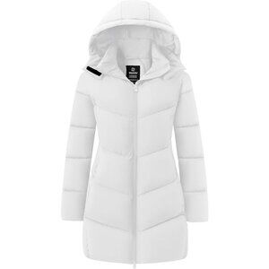 Women's White Warm Winter Coat Hooded Puffer Jacket Long Parka